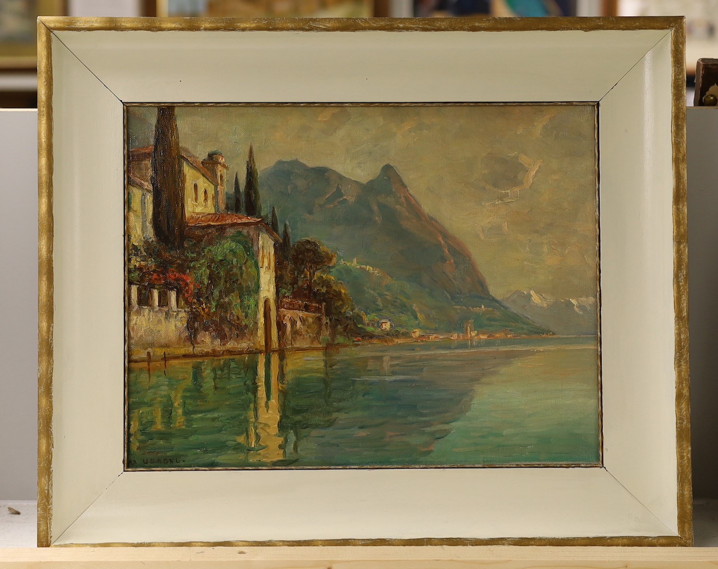 Max Usadel (1880-1959), oil on canvas, Swiss lake scene, signed, 29 x 37cm